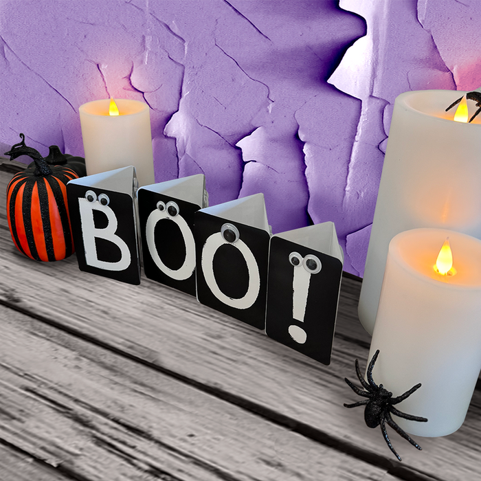 DIY 3-in-1 Spooky Googly Messages BOO! overhead view