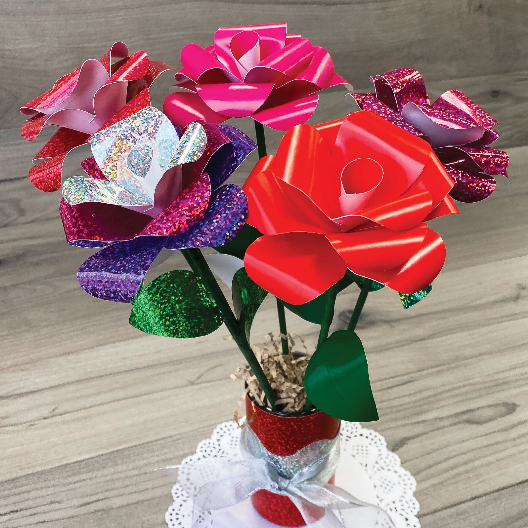 Purple Rose Pick, Bouquet Flower, Ribbon Rose, Vase Flowers