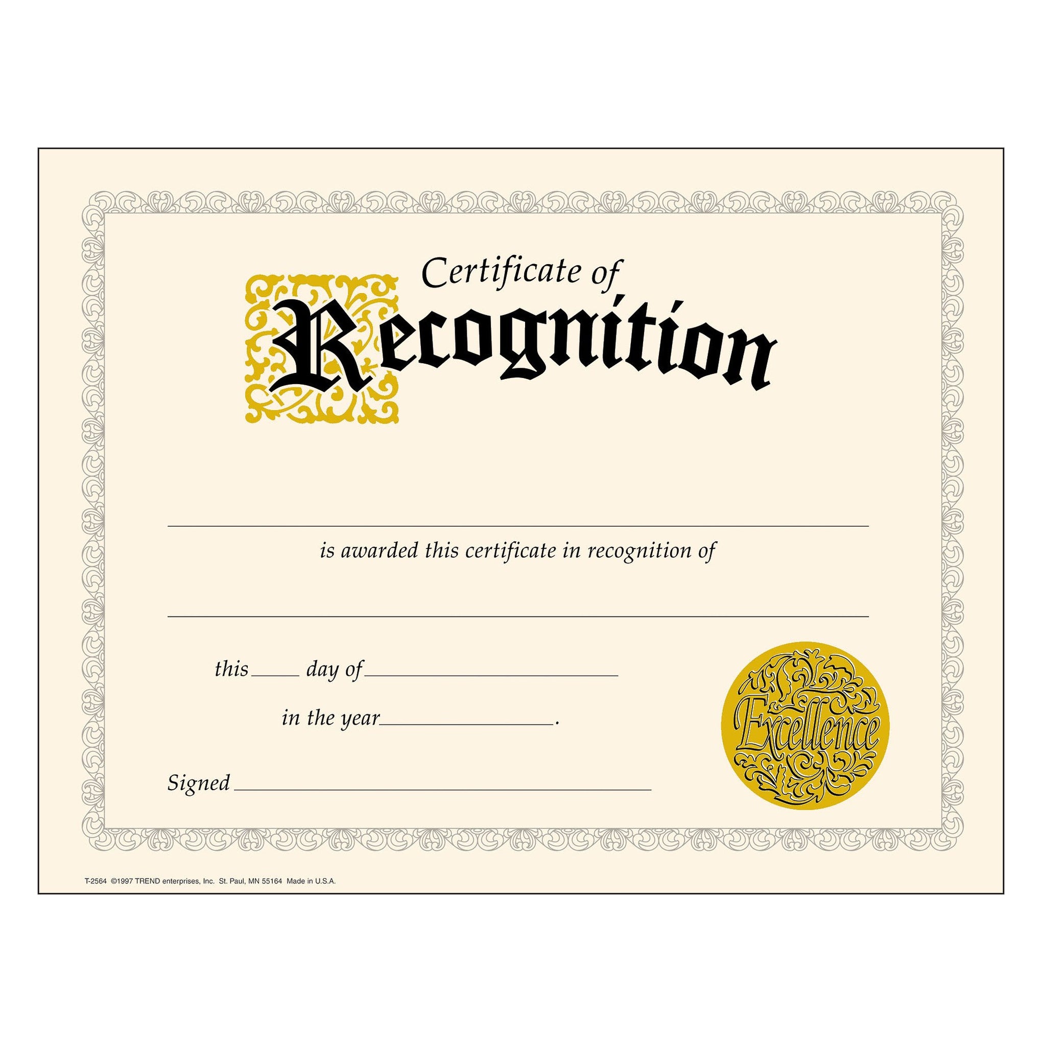 Classic Certificates Certificate of Recognition T2564 — TREND ...